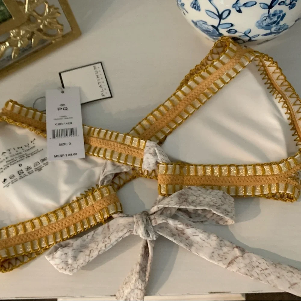 White & Tan Crochet-Trim Bikini